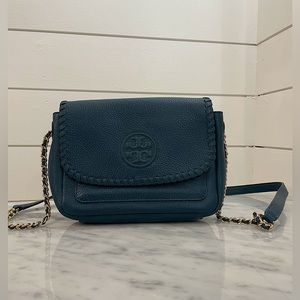 Vintage Leather Blue Tori Burch Crossbody Bag